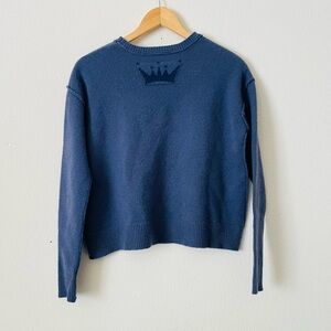 Brazeau Tricot SIZE 0 100% cashmere nightfall blue Crown knit sweater